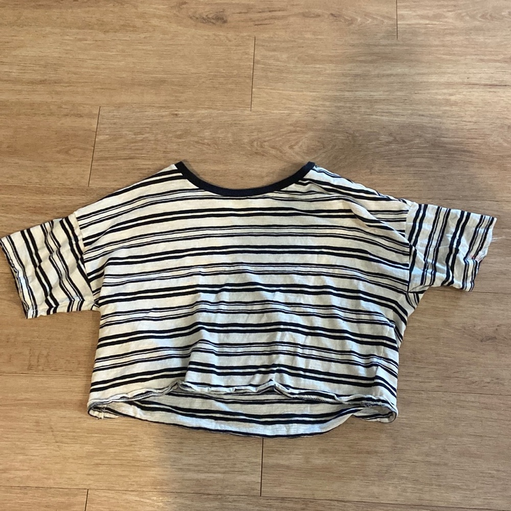 Black and White Striped Cropped Tee